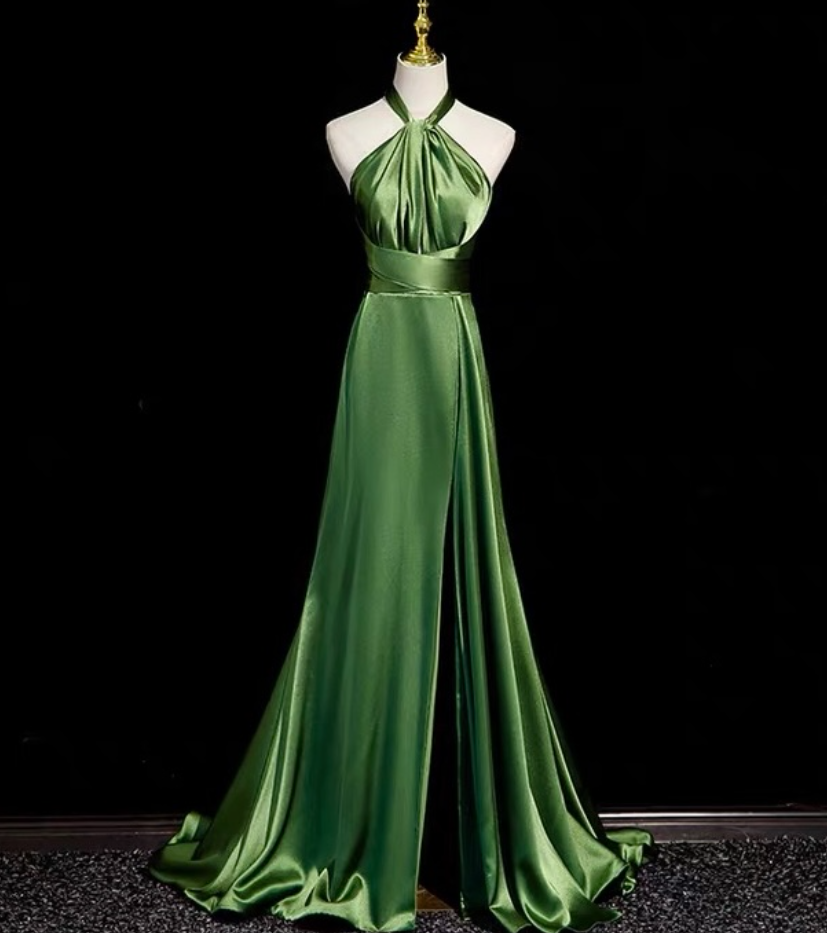 Prom Dresses,halter Neck Prom Dress,green Satin Evening Dress Sexy Bodycon Backless Party Dress