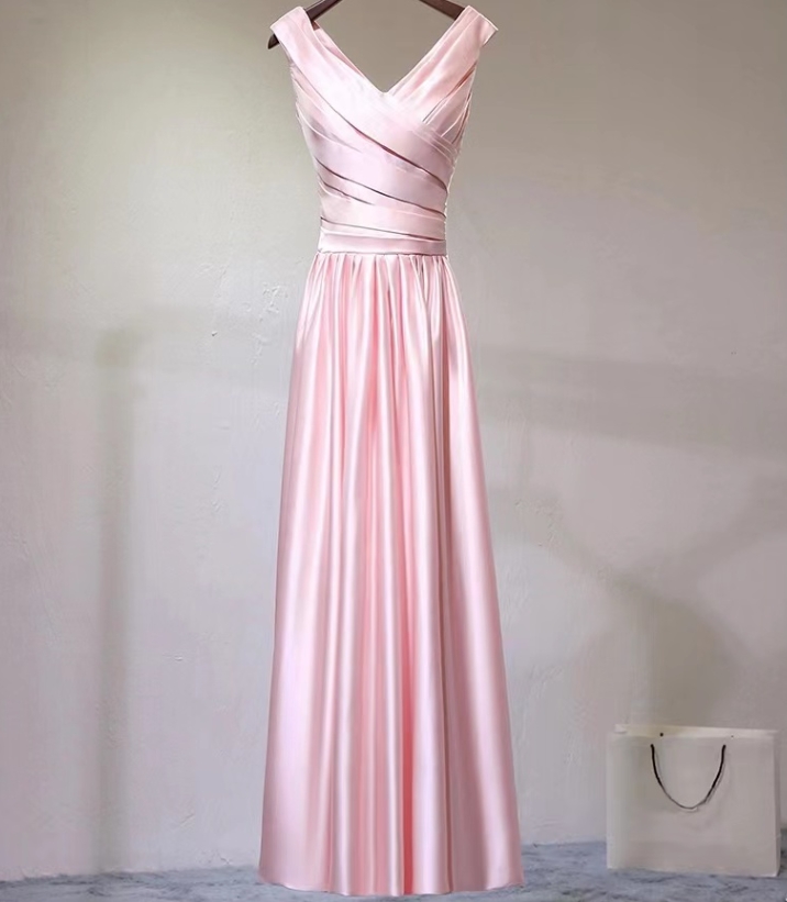 Prom Dresses,pink Evening Dress,v-neck Prom Dress,satin Party Dress