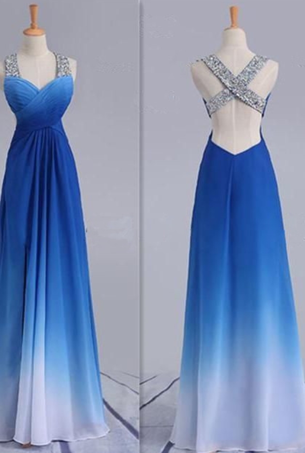 Prom Dresses,lovely Cross Back Gradient Sequins Party Dress, Long Prom Dress