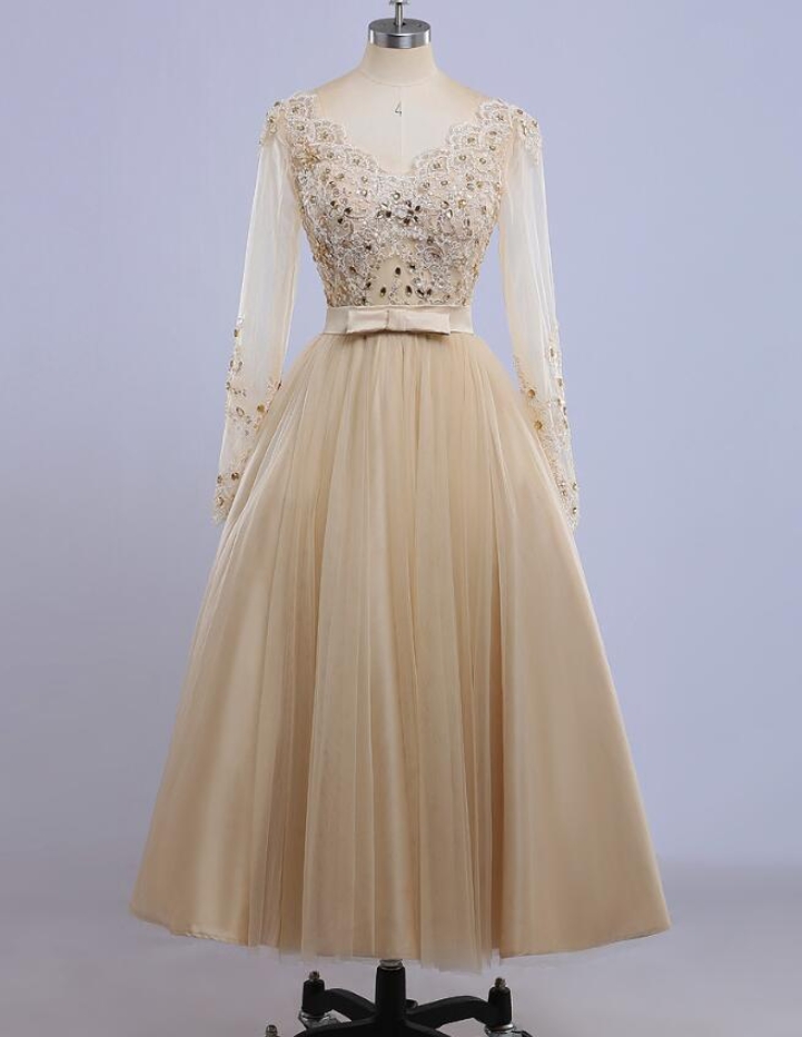 Prom Dresses,pretty Handmade Elegant Long Sleeve Evening Crystals Formal Dresses