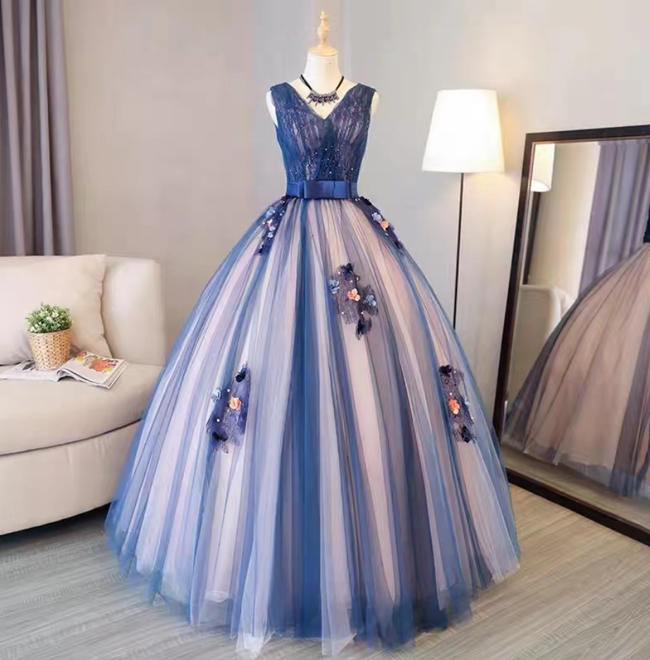 Prom Dresses,blue Sleeveless Temperament Long Party Dress