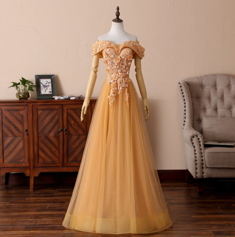 Prom Dresses,glamorous Orange Long Prom Dress Bridal Dress Off The Shoulder Wedding Dress Lace Appliqued Evening Gown