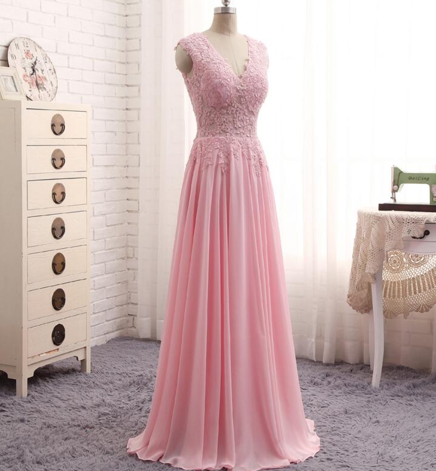 Prom Dresses,pink Long Chiffon Party Dresses, Pink Prom Dresses, Simple Prom Gowns