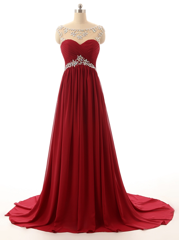 Prom Dresses,pretty Chiffon Wine Red Long Beaded Prom Dresses, Burgundy Prom Dress
