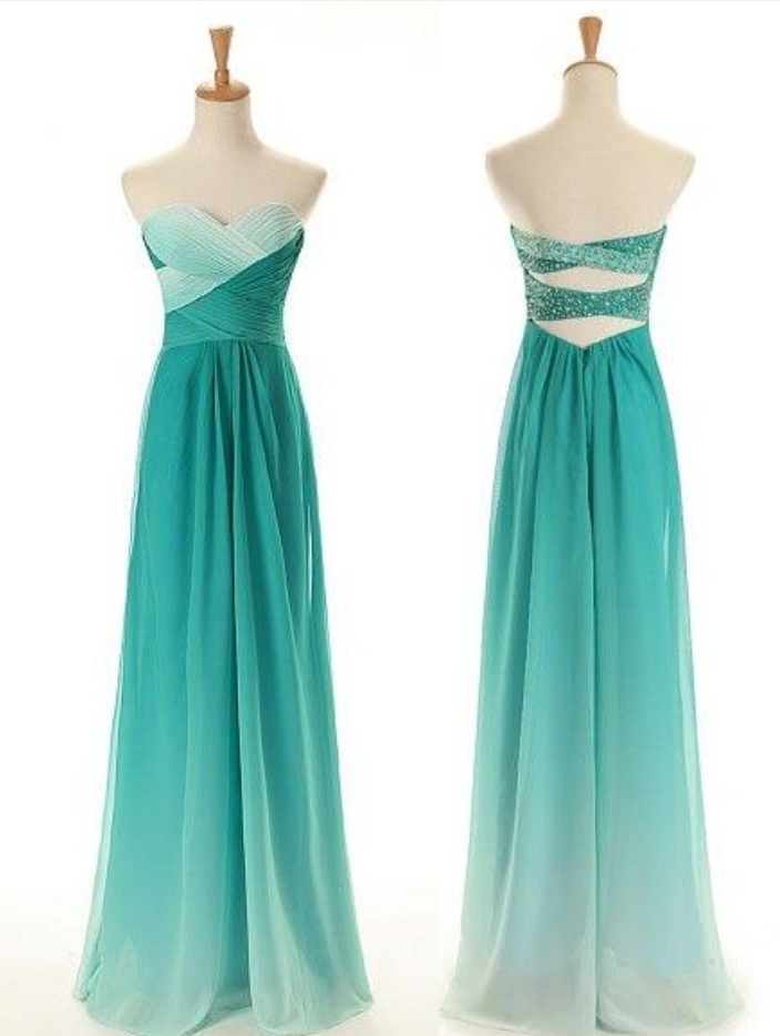 Prom Dresses,simple Dress Elegant A-line Sweetheart Gradual Color Beading Long Chiffon Prom Dresses