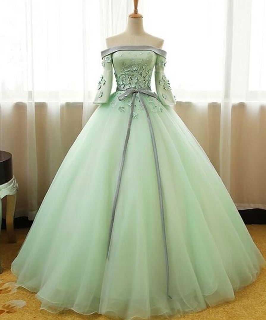 Prom Dresses,off Shoulder Long Evening Dress With Mid Sleeves