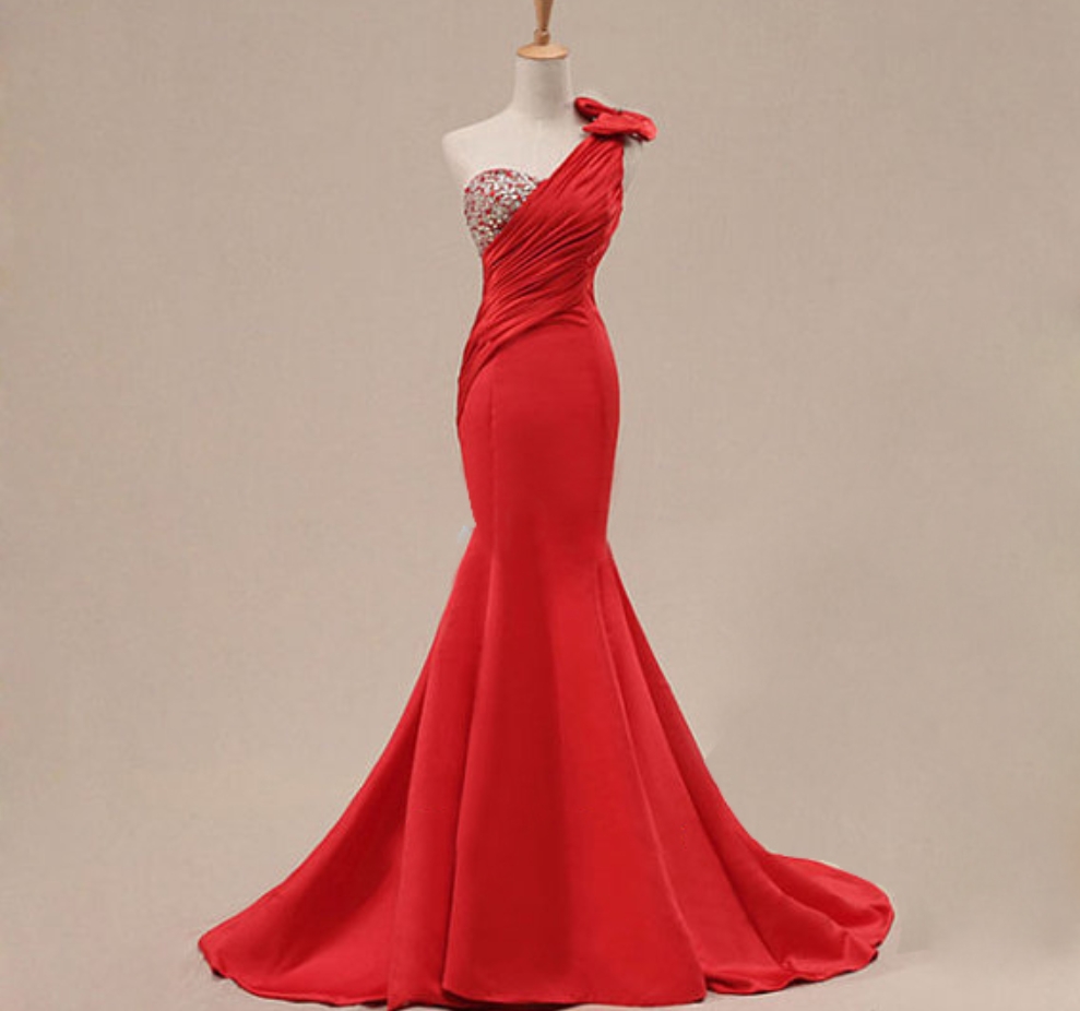 Prom Dresses,elegant Red Bridesmaid Dresses, Sexy One Shoulder Red Bridal Dresses