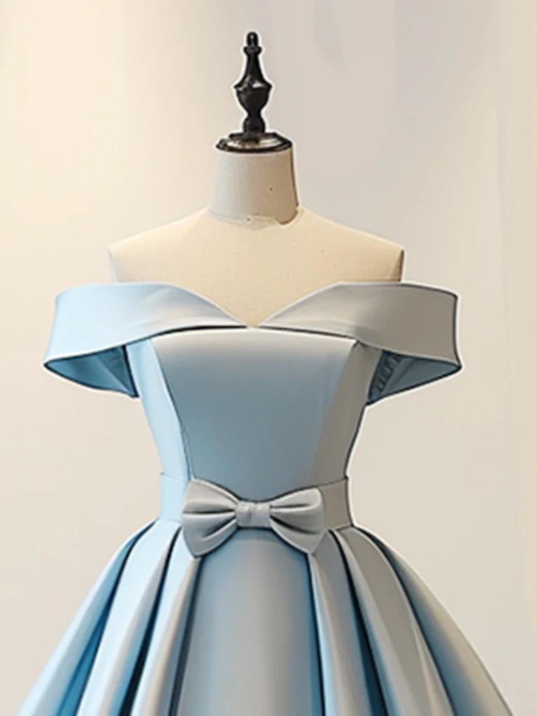 Elegant Blue Off-the-shoulder A-Line Ankle-Length Satin Prom Dresses main image 1