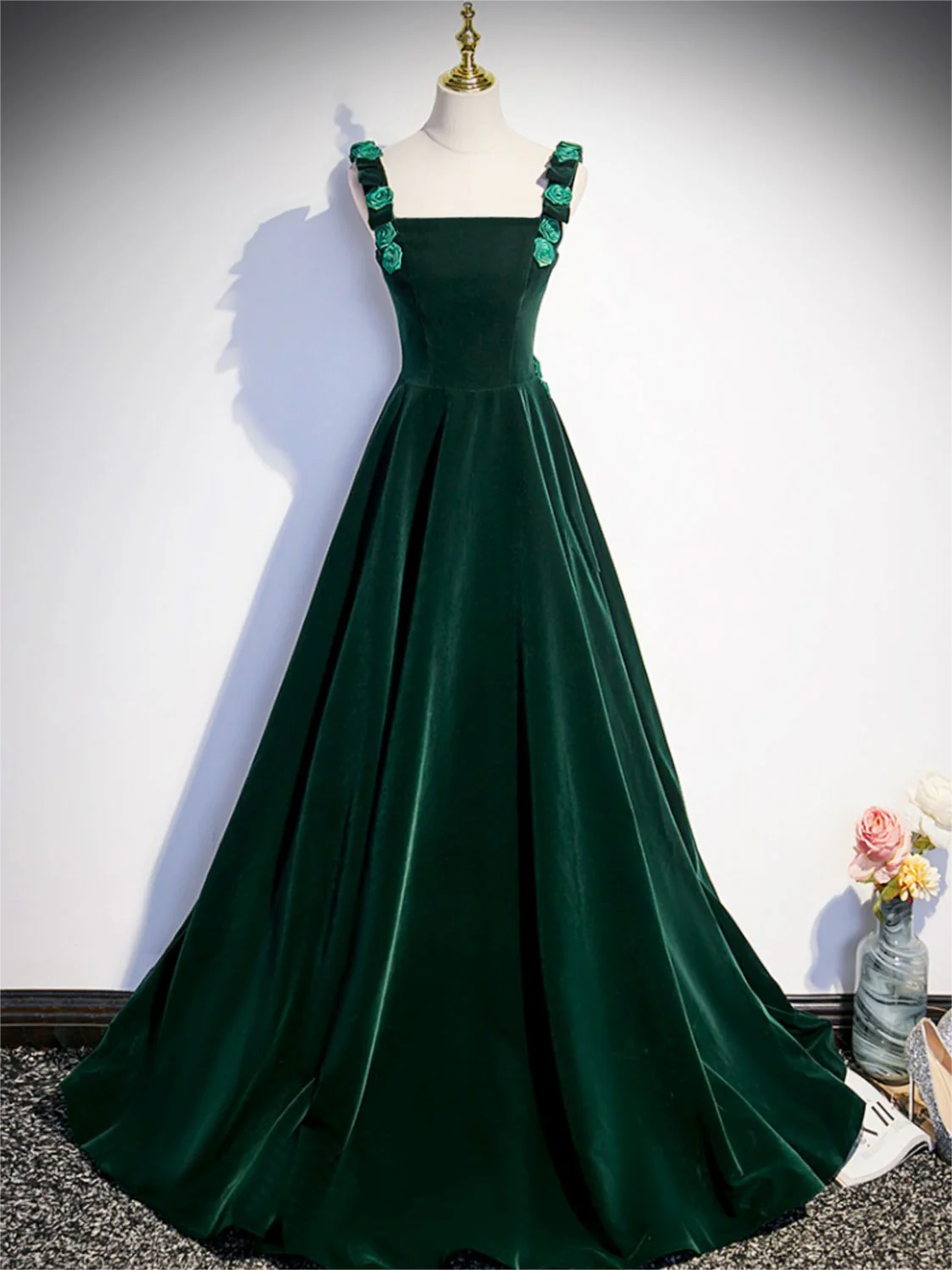navy blue dress for baby girl Zapaka Women Dark Green Prom Dress with Slit Sparkly A-Line V-Neck Formal Dress, Dark Green / S