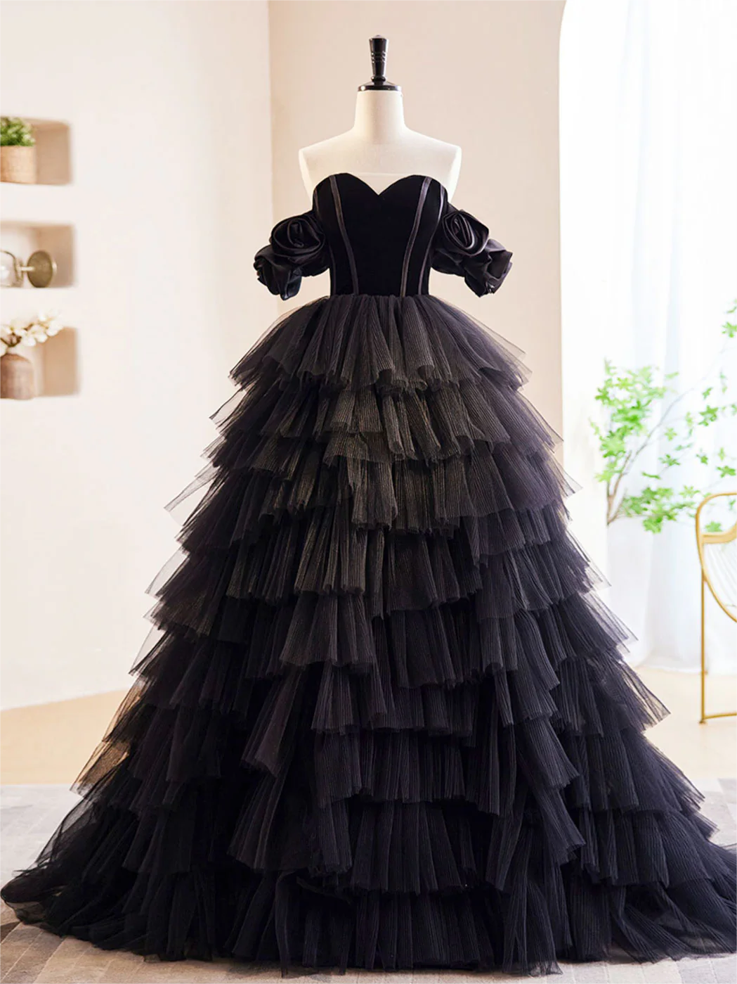 black off the shoulder satin dress Miss Circle Women Stella Black Off Shoulder Crystal Corset Satin Gown