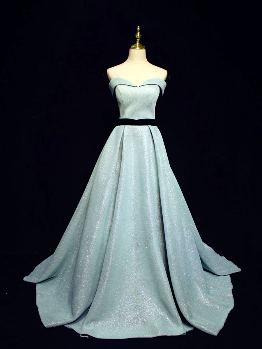 Light Blue A-line Long Prom Dress,Blue Graduation Dress main image 1