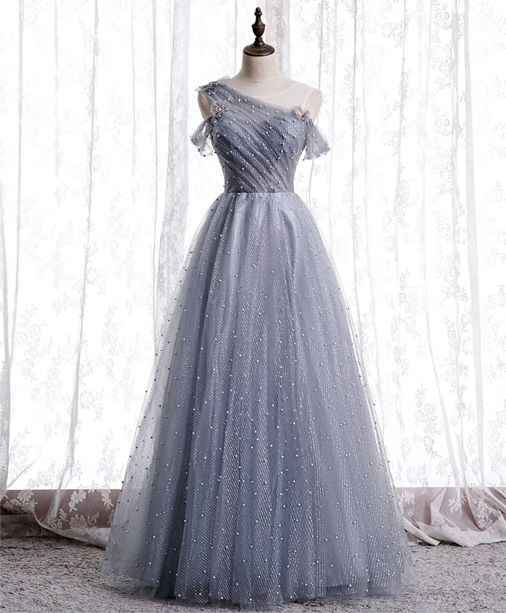 grey aline dress Simple Gray A line satin long prom dress gray long formal dress
