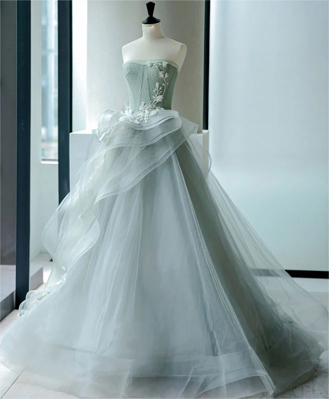 Prom Dresses,unique Tulle Lace Gray Green Long Prom Gown, Tulle Lace Evening  Dress on Luulla