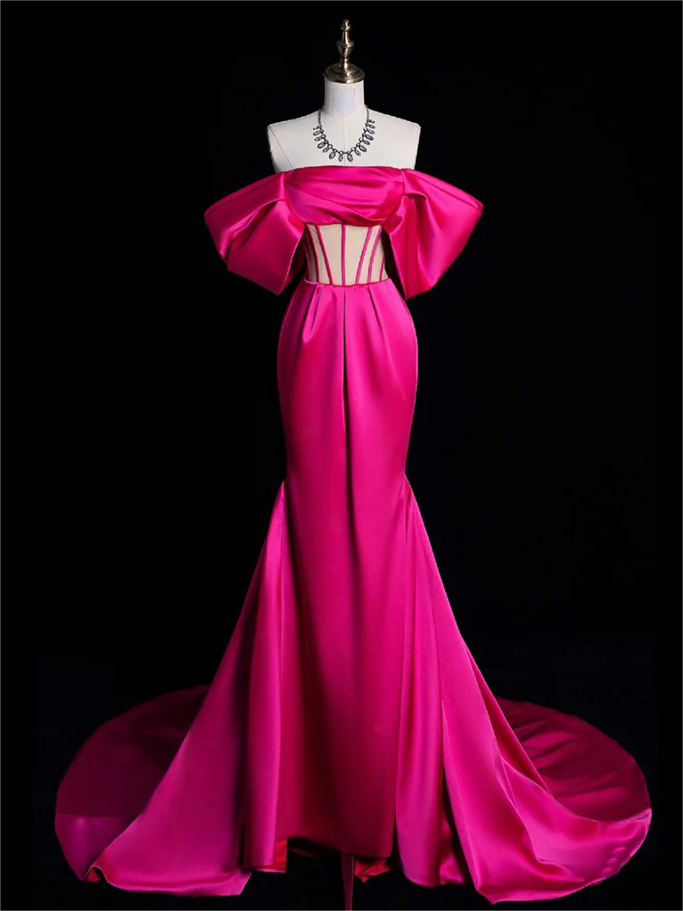 red rose formal dresses Cicinia Dusty Rose Prom Dresses Satin Spaghetti Straps Ruched V Neck Evening Dresses main image 0