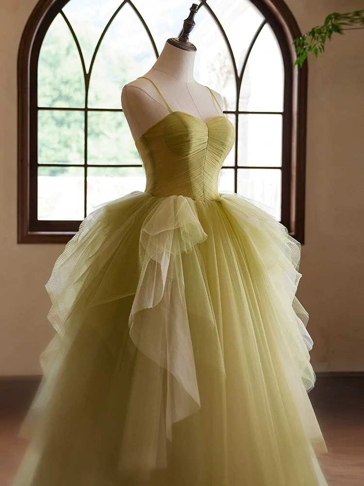 Green Sweetheart Neck Tulle Long Prom Dress, Green A line Formal Dresses Y1841