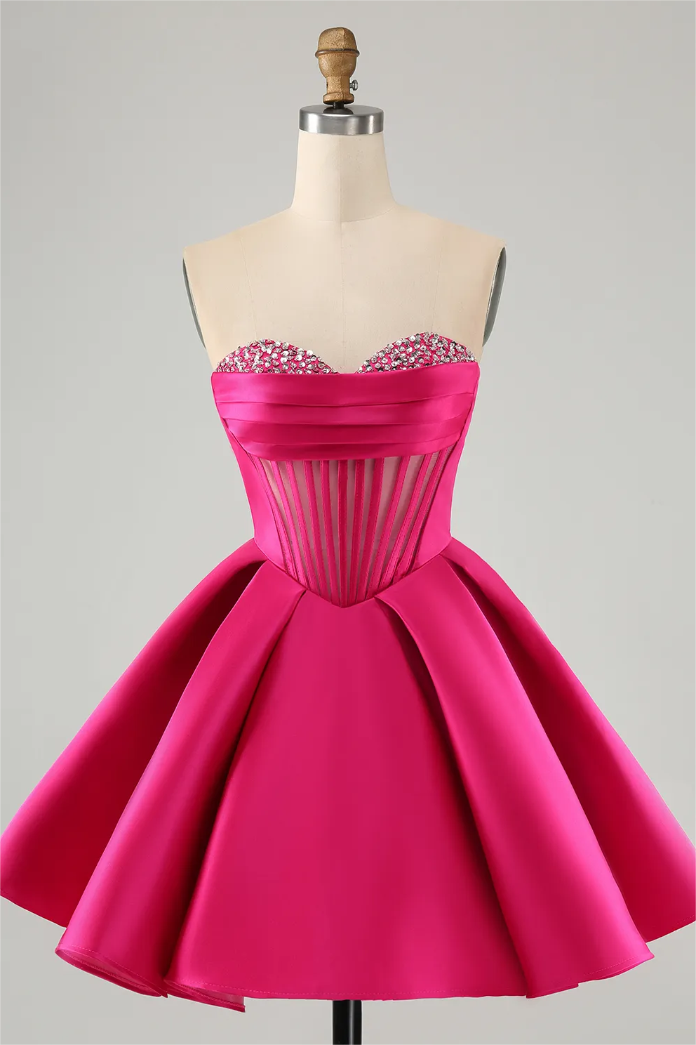 A-line Strapless Satin Corset Short Homecoming Dress With Beading on Luulla