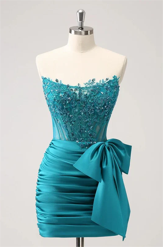 Sparkly Strapless Beaded Appliques Tight Homecoming Dress on Luulla