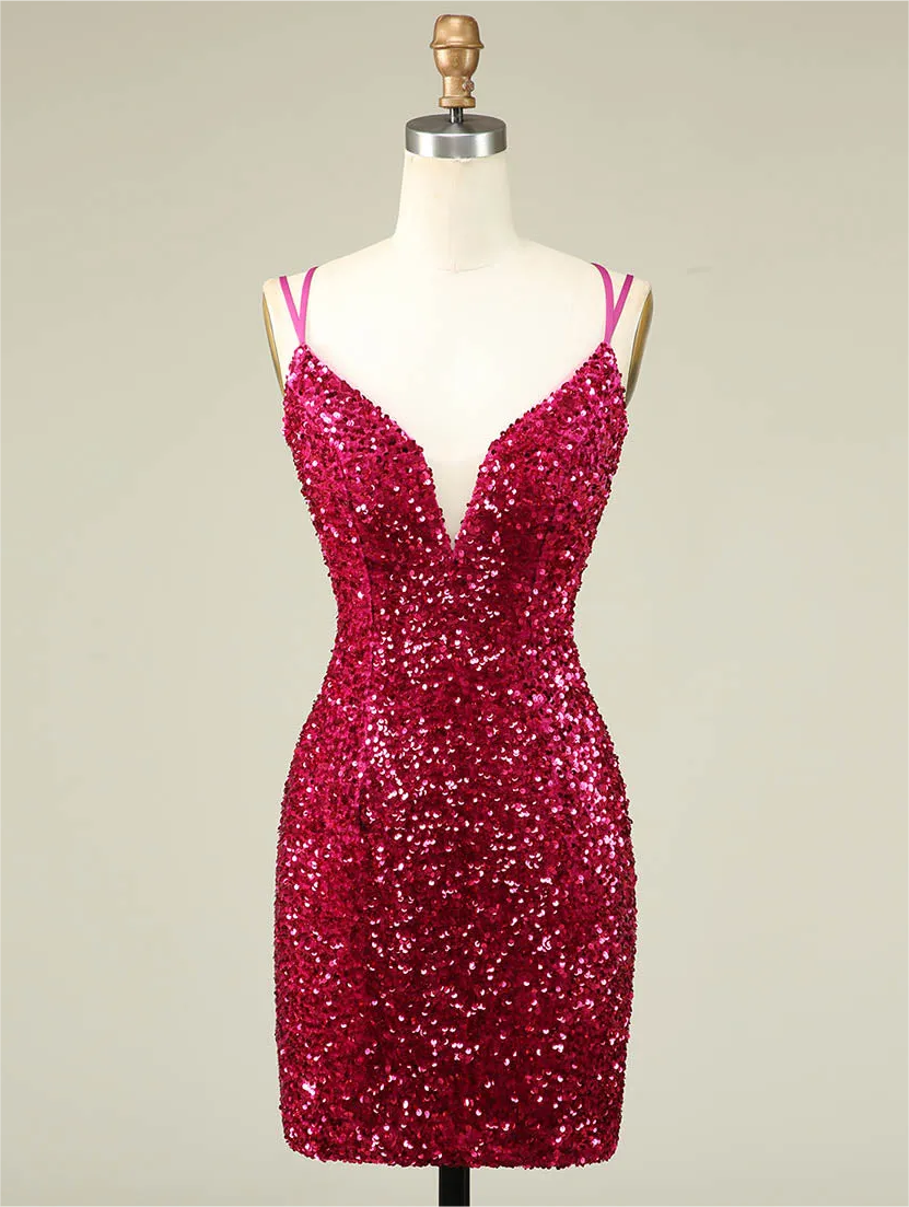 strapless open back dress Sparkly Red One Shoulder Backless Sequins Short Homecoming Dresses