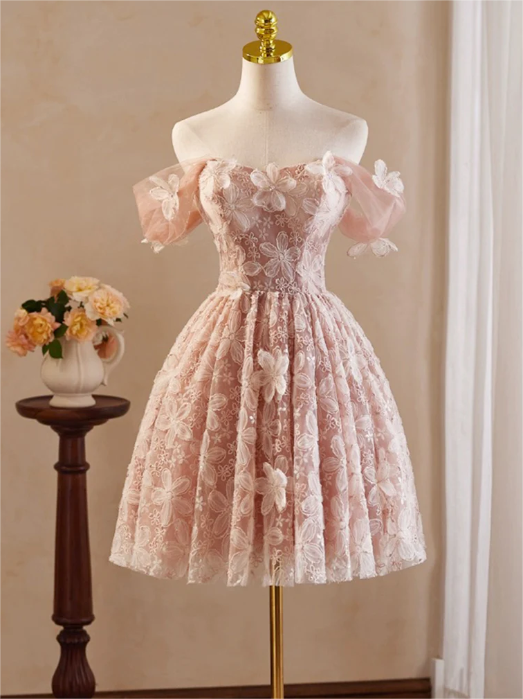 off the shoulder pink hoco dress Pink tulle off shoulder short prom dress pink homecoming dress  shdress