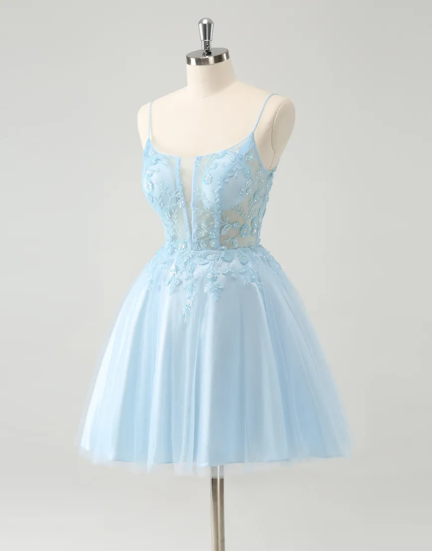 A-line Beaded Flowers Tulle Corset Homecoming Dress Short Prom Dress on  Luulla