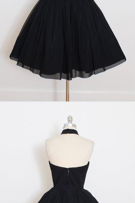  2018 Custom Made Black Chiffon Prom Dress,Halter Homecoming Dress,Short Mini Party Dress,High Quality