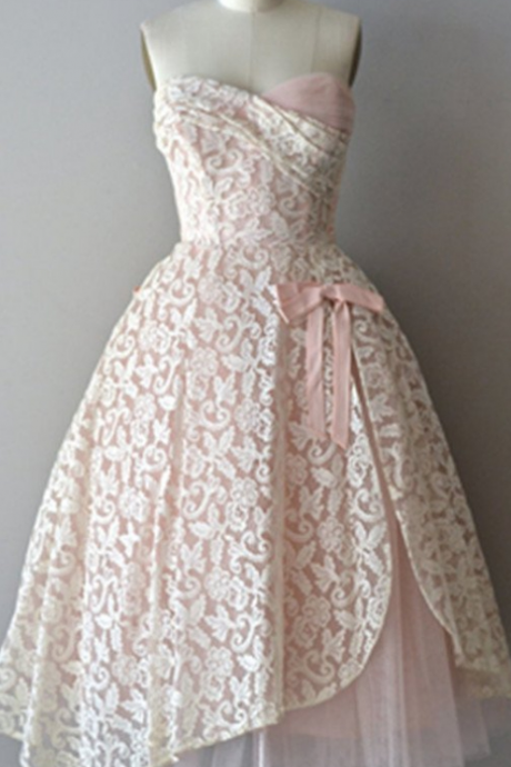 Strapless Lace Pink Pretty Handmade A-line Homecoming Dresses
