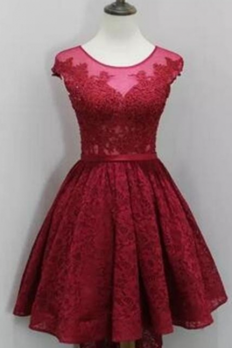 O-neck Lace Red Short Homecoming Dresses Cocktail Dresses