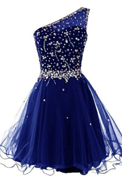 One-shoulder A-line Homecoming Dress With Beaded Bodice