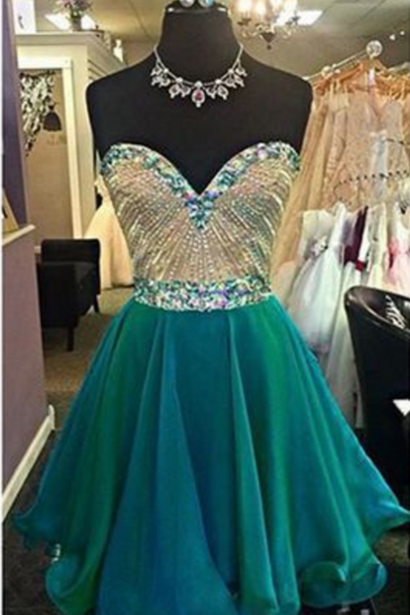Custom Made Emerald Green Crystal and Rhinestone Beaded Short Homecoming Dress 