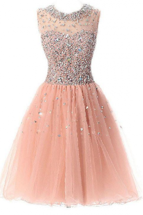 Beading Cocktail Dresses, Sparkly Prom Dresses, Short Homecoming Dress, Elegant Party Gowns, Scoop Neck Girls Dresses