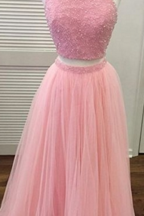 Lovely 2 Piece Prom Dresses, Beading Crystal Prom Dresses