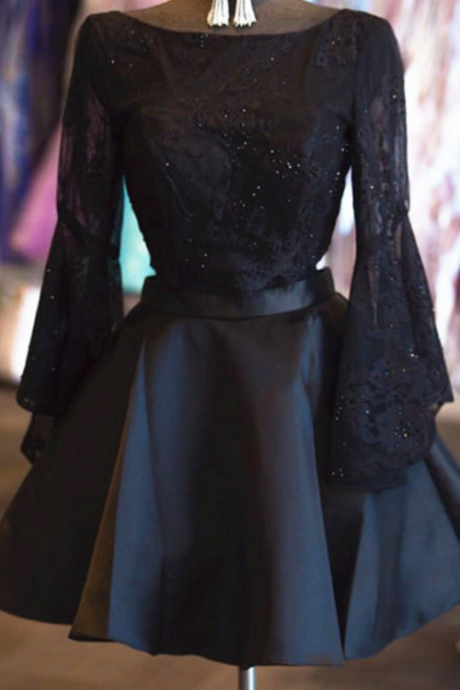 Black Homecoming Dress,long Sleeves Homecoming Dress,two Piece Prom Dresses