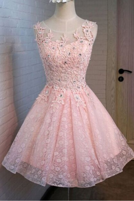 Pink Lace Homecoming Dresses, A-line Homecoming Dresses, Cute Homecoming Dresses, Homecoming Dresses,