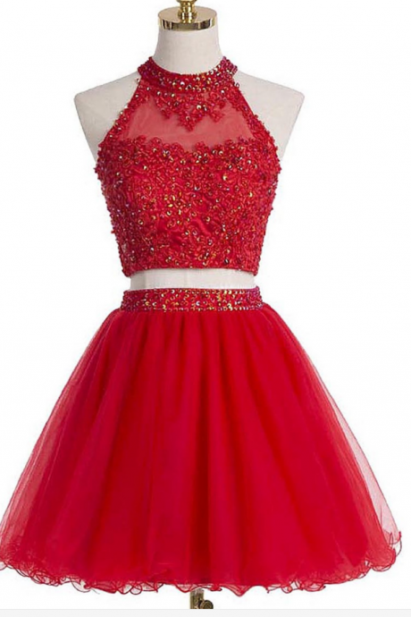 Lovely Red Homecoming Dresses, Two Piece Homecoming Dresses, Homecoming Dresses 2017, Short Party Dresses,