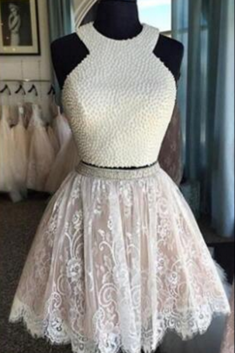 Lace Homecoming Dresses, Two Pieces Homecoming Dresses, High Neck Homecoming Dresses, Homecoming