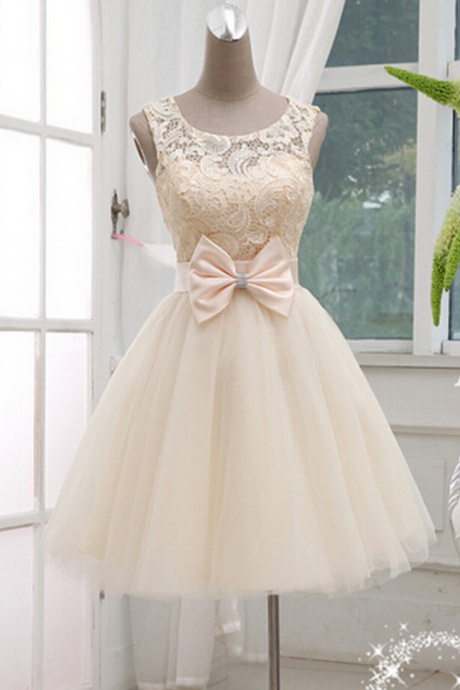 Champagne Lace Homecoming Dress, Ball Gown Homecoming Dresses