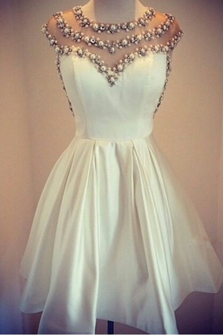 Elegant White Homecoming Dress,beading Homecoming Dresses