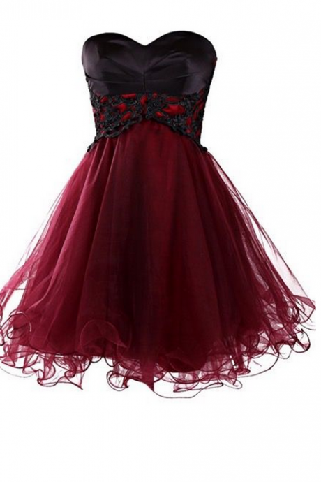 Burgundy Organza Homecoming Dress,applique Homecoming Dresses