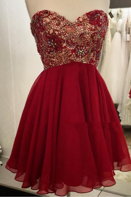 Red Beaded Homecoming Dress,cute Sweetheart Homecoming Dresses