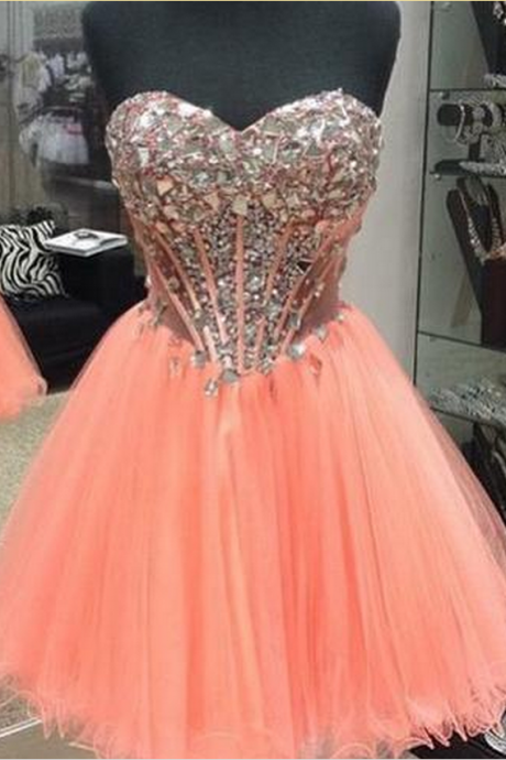 Sweetheart Bodice Homecoming Dress,coral Tulle Homecoming Dresses