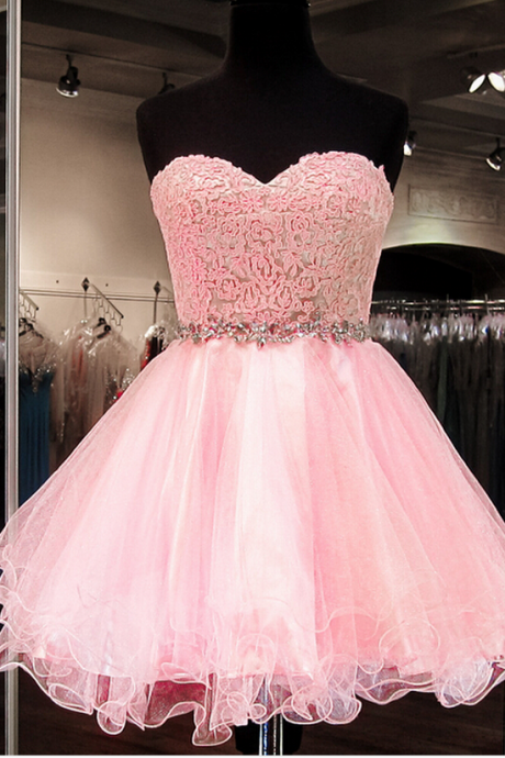 Pink Short Homecoming Dress,applique Tulle Homecoming Dresses