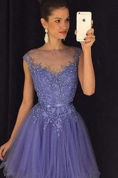 Cap Sleeve Homecoming Dress,lavender Tulle Homecoming Dresses