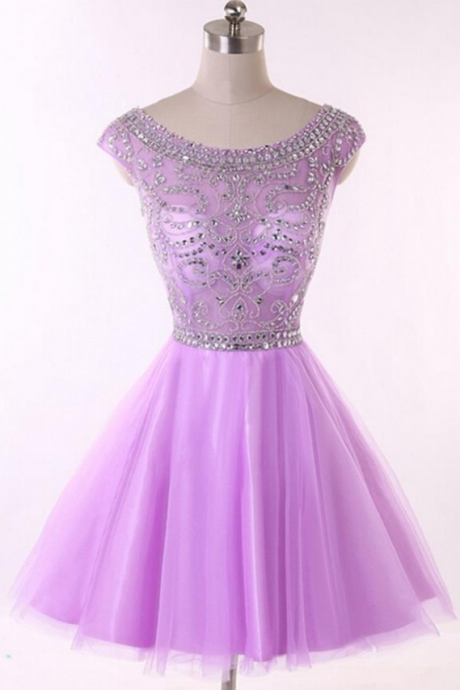 Elegant Purple Party Dress,homecoming Dresses,beading Short Homecoming Dress