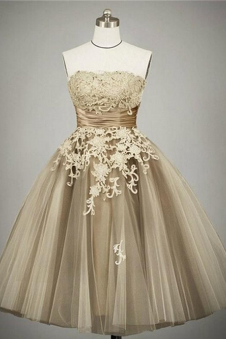 Gold Homecoming Dresses, Lace Homecoming Dresses, Cute Homecoming Dresses, Tulle Homecoming