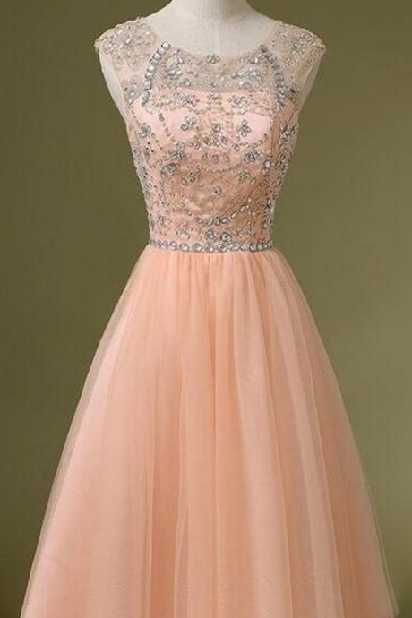 Pink Tulle Homecoming Dresses, Rhinestone Homecoming Dresses, Cute Homecoming Dresses, High Quality
