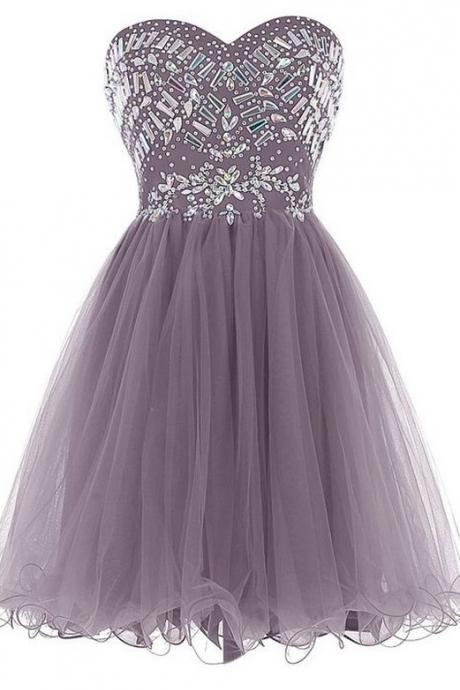 Custom Made Sweetheart Neckline Tulle Homecoming Dress with Crystal Beading