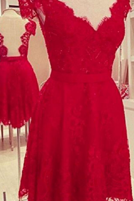 Homecoming Dress, Red Lace Homecoming Dress, Short Homecoming Dresses, 2016 Homecoming Dress, Short Prom