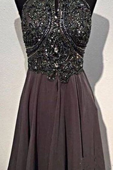 Dark grey sparkly backless sexy rhinestone popular homecoming dresses, SF0062