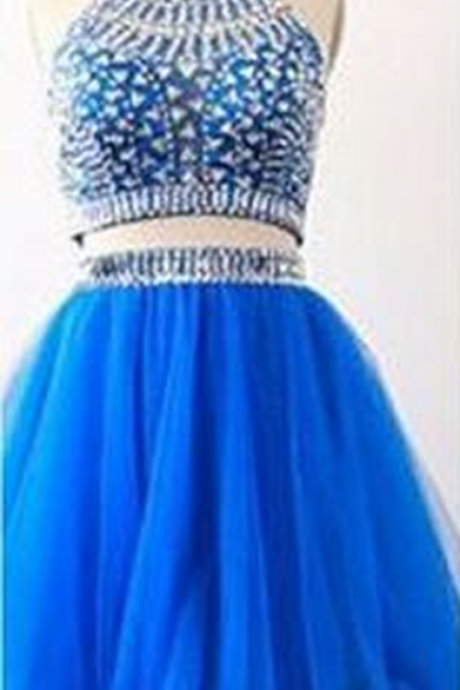 High Neck Rhinestone Homecoming Dresses, Organza Homecoming Dresses, Two Pieces Homecoming Dresses,