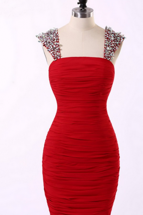 Sleeveless Crystal Beaded Ruched Bodycon Short Homecoming Dress, Formal Dress, Party Dress